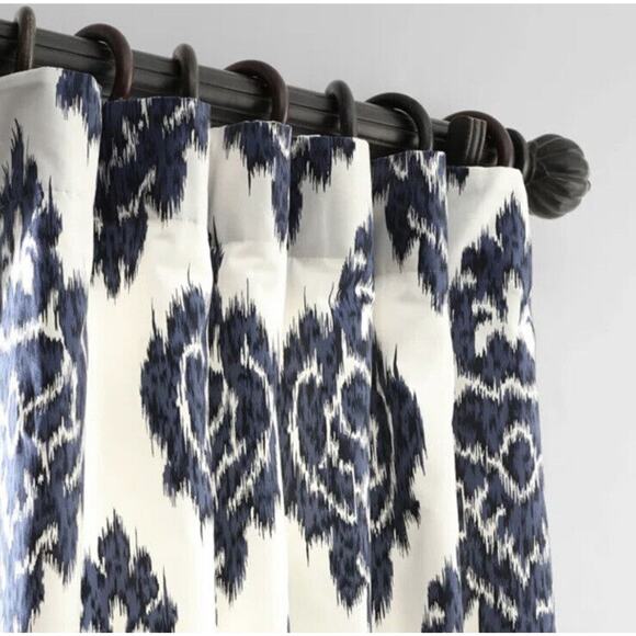 Exclusive Fabrics Ikat Blue Cotton Curtains 2 Panel Room Darkening 50" x 96" EUC - Picture 3 of 10